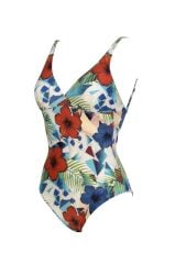 Arena W Printed V Neckline One Piece Kadın Yüzücü Mayosu